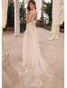 Elegant Sequined Lace Tulle V Back Wedding Dress